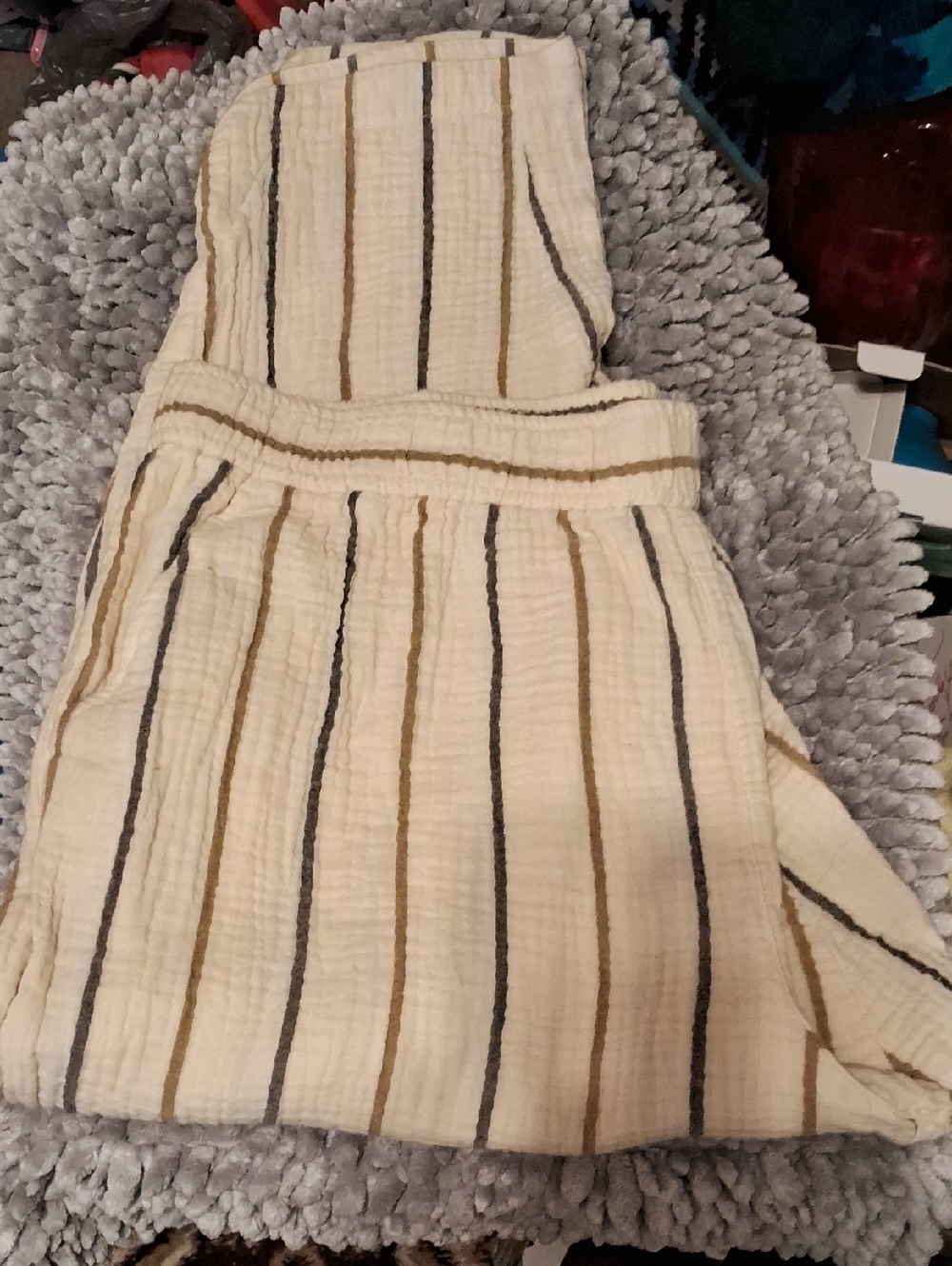 Women's Cream Striped Cotton Dress Pants Casual Summer Fit